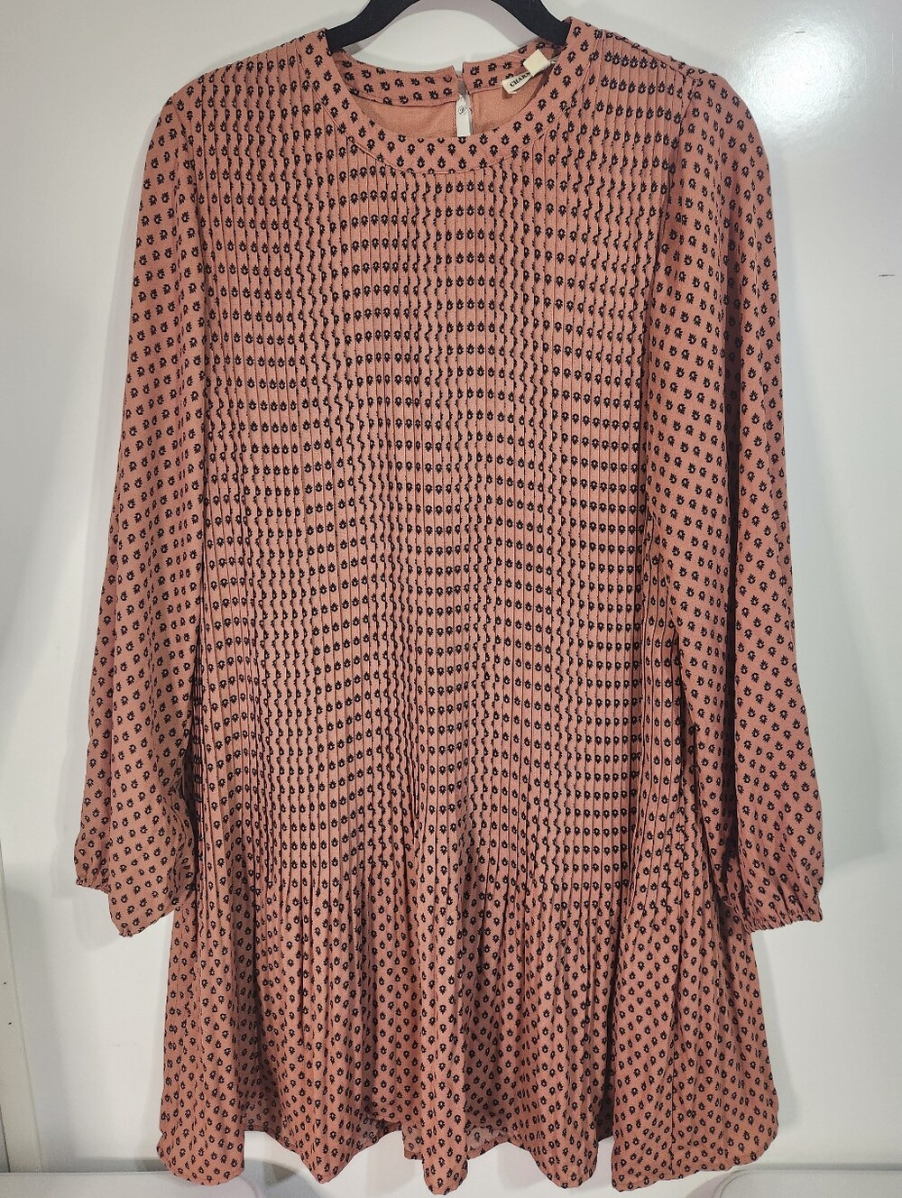 Versona Rose-Pink Printed Long-Sleeve Peplum Tunic Dress, NWT, SIze LARGE